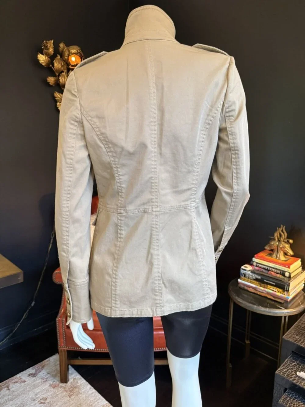 Tory Burch Khaki Military Jacket Gold Buttons Double Breasted Structured XS